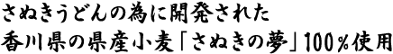 さぬきうどんの為に開発された香川県の県産小麦「さぬきの夢」100％使用